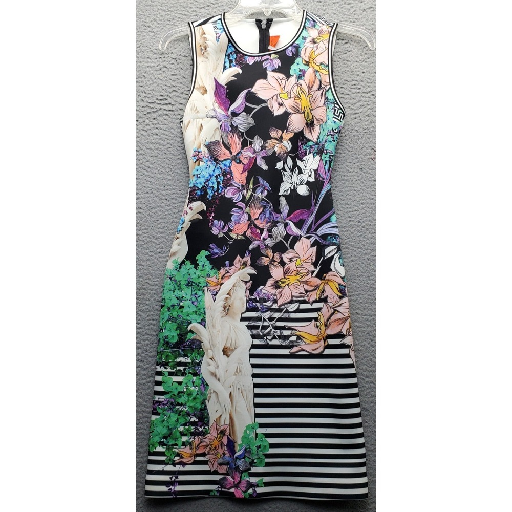 Clover Canyon Scuba Dress Womens XS Multi Enchanted Garden Floral Angel Statue
